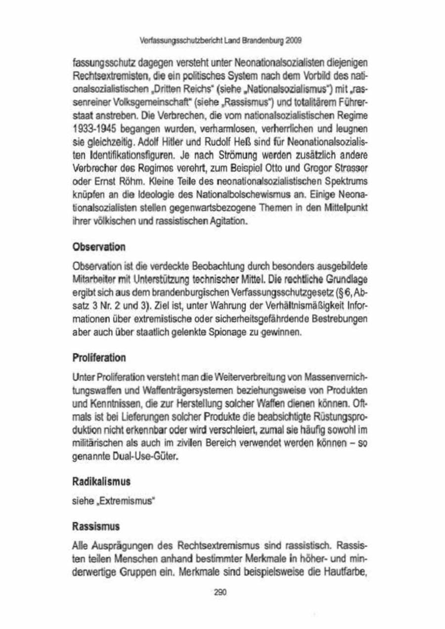 Seite 292 des Verfassungsschutzbericht 2009 Brandenburg