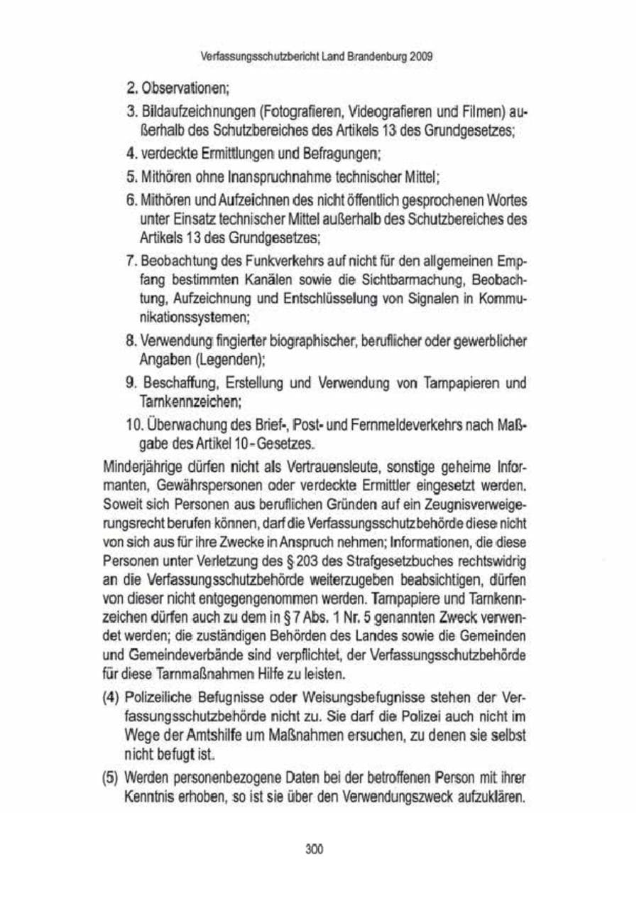 Seite 302 des Verfassungsschutzbericht 2009 Brandenburg