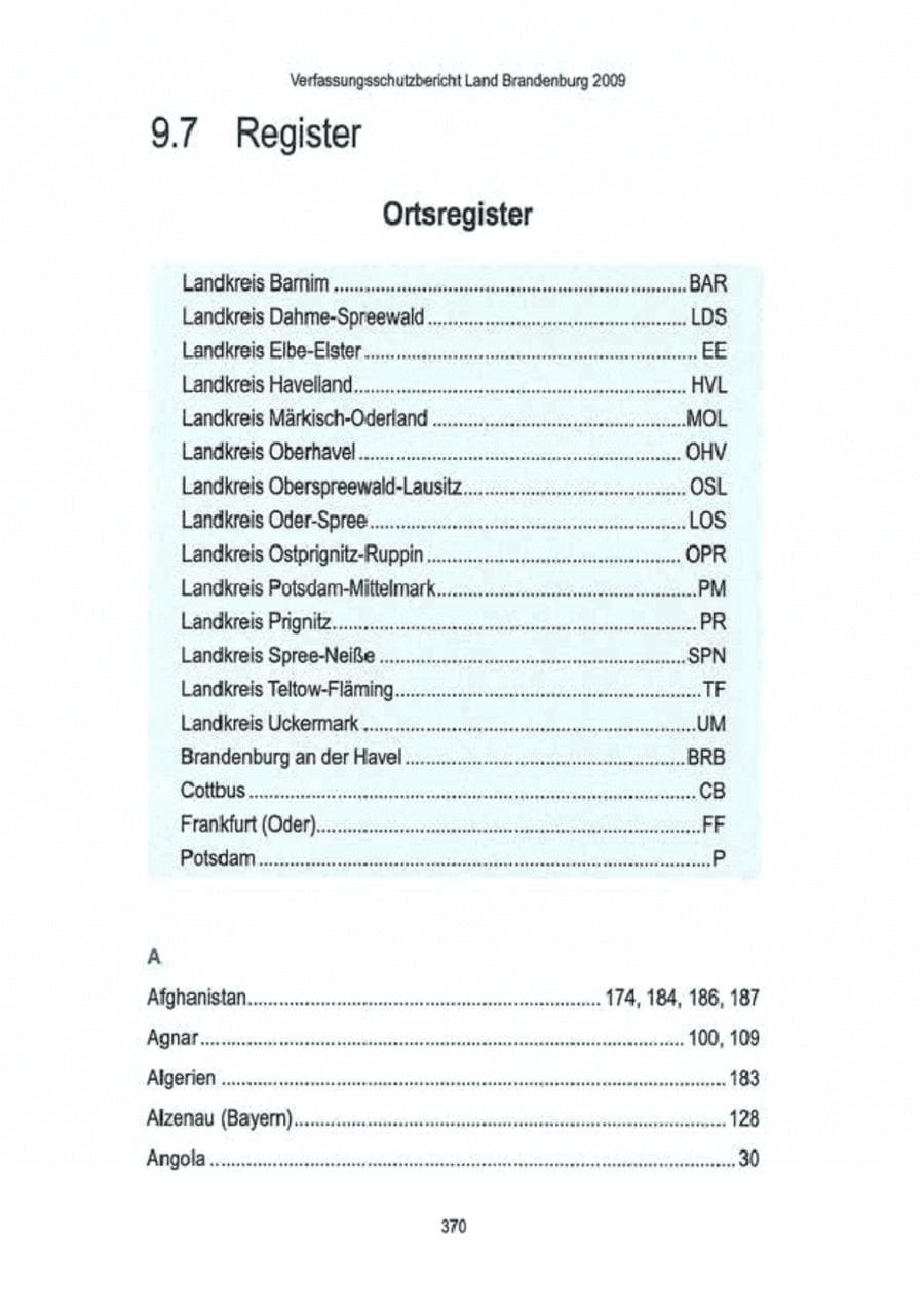 Seite 372 des Verfassungsschutzbericht 2009 Brandenburg