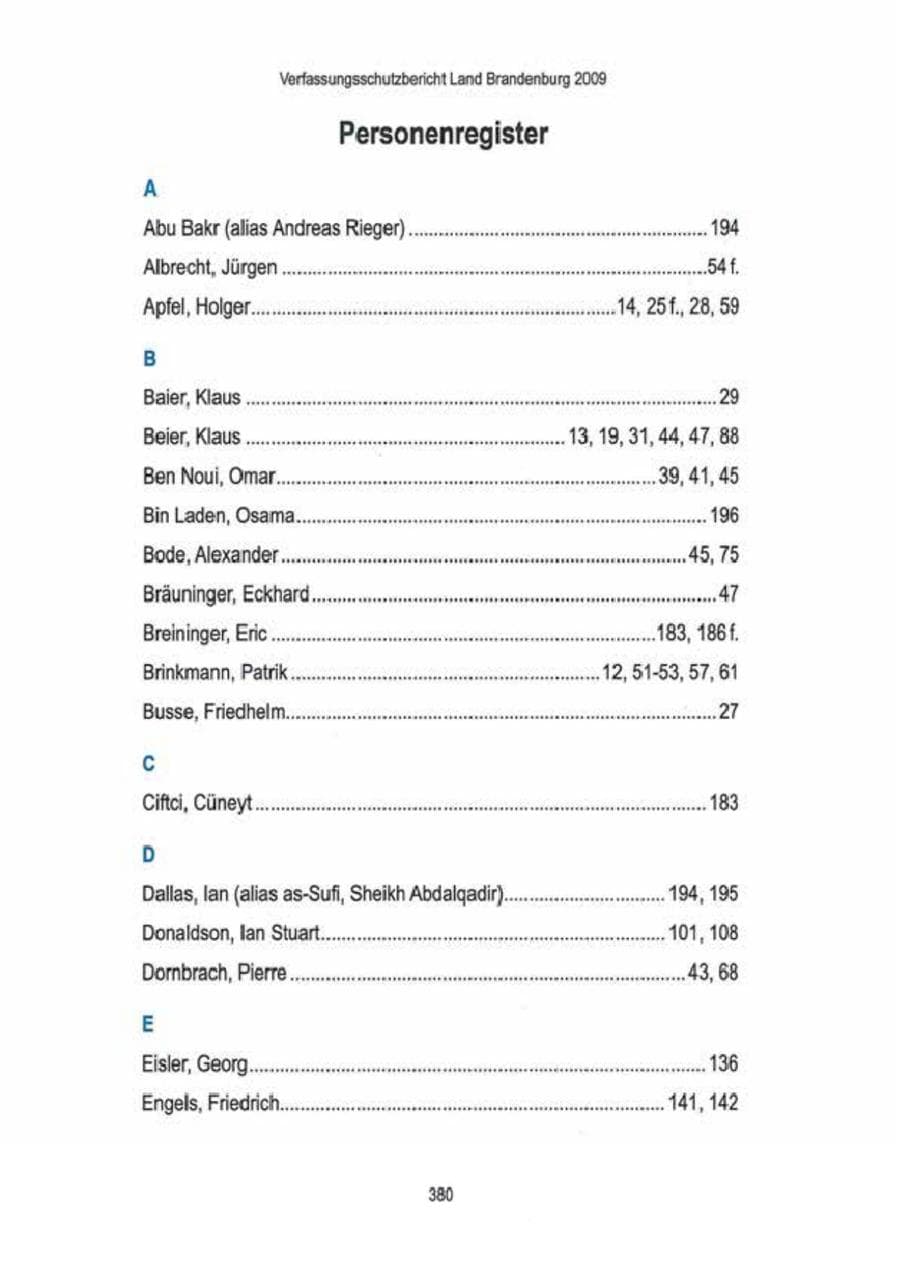 Seite 382 des Verfassungsschutzbericht 2009 Brandenburg