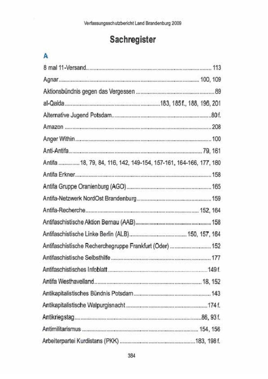 Seite 386 des Verfassungsschutzbericht 2009 Brandenburg