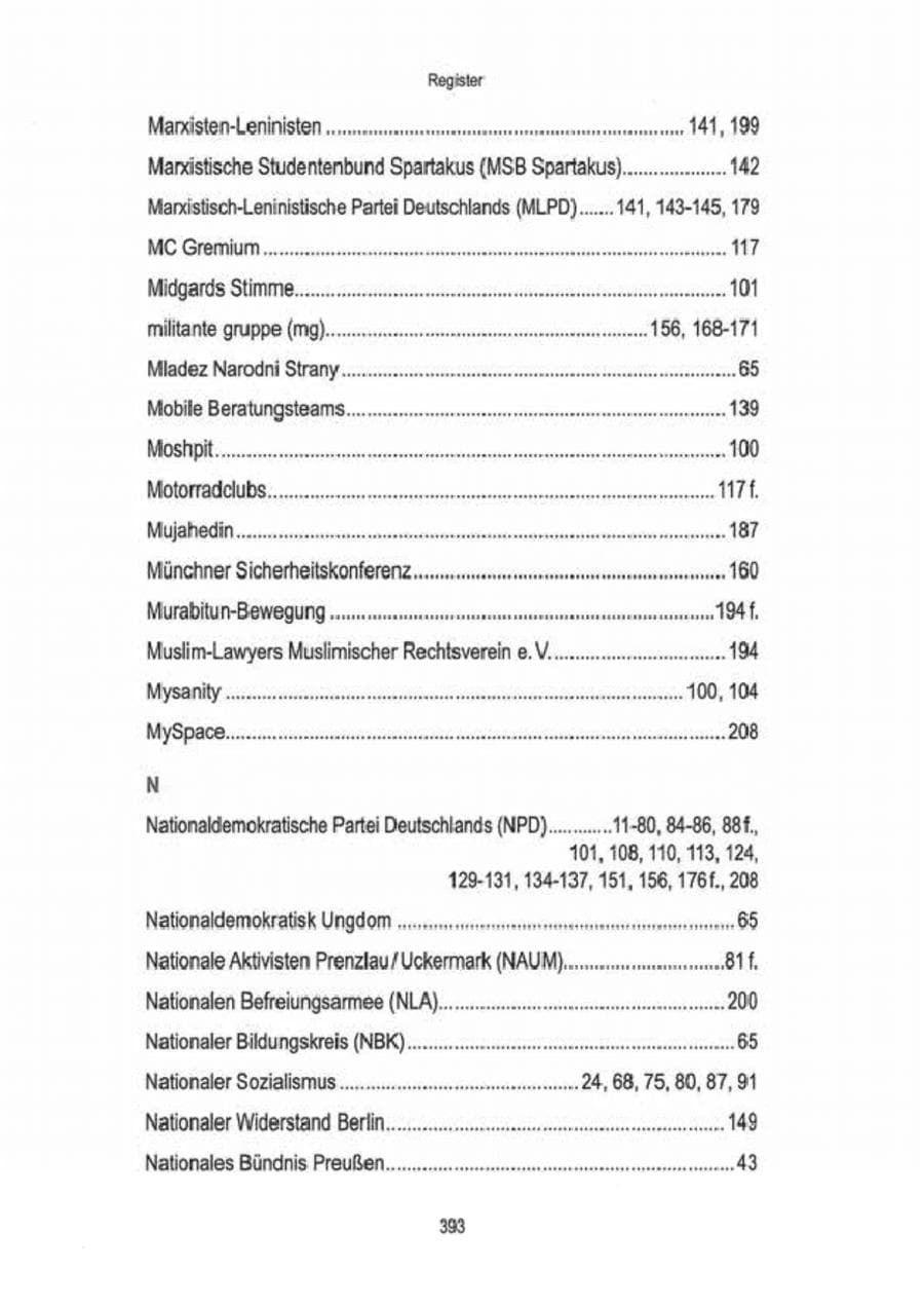 Seite 395 des Verfassungsschutzbericht 2009 Brandenburg