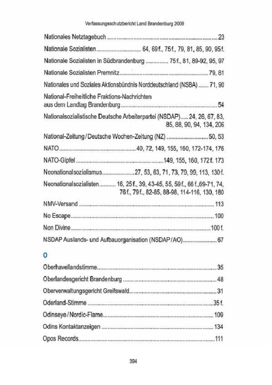 Seite 396 des Verfassungsschutzbericht 2009 Brandenburg