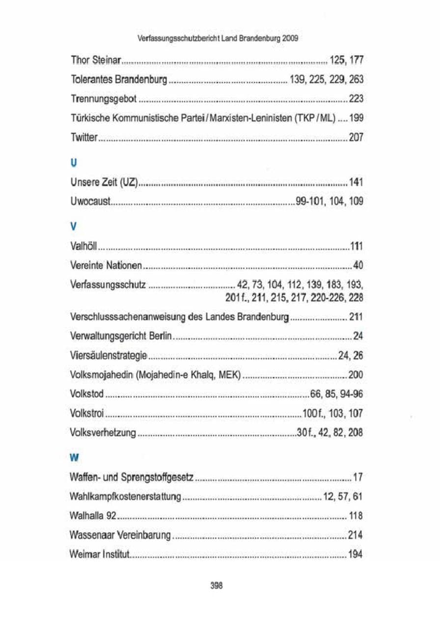 Seite 400 des Verfassungsschutzbericht 2009 Brandenburg
