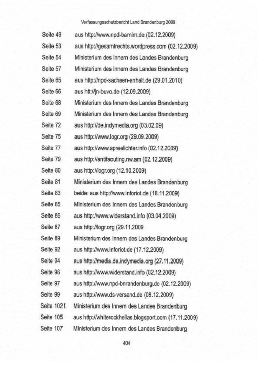 Seite 406 des Verfassungsschutzbericht 2009 Brandenburg