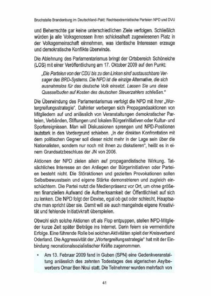 Seite 43 des Verfassungsschutzbericht 2009 Brandenburg