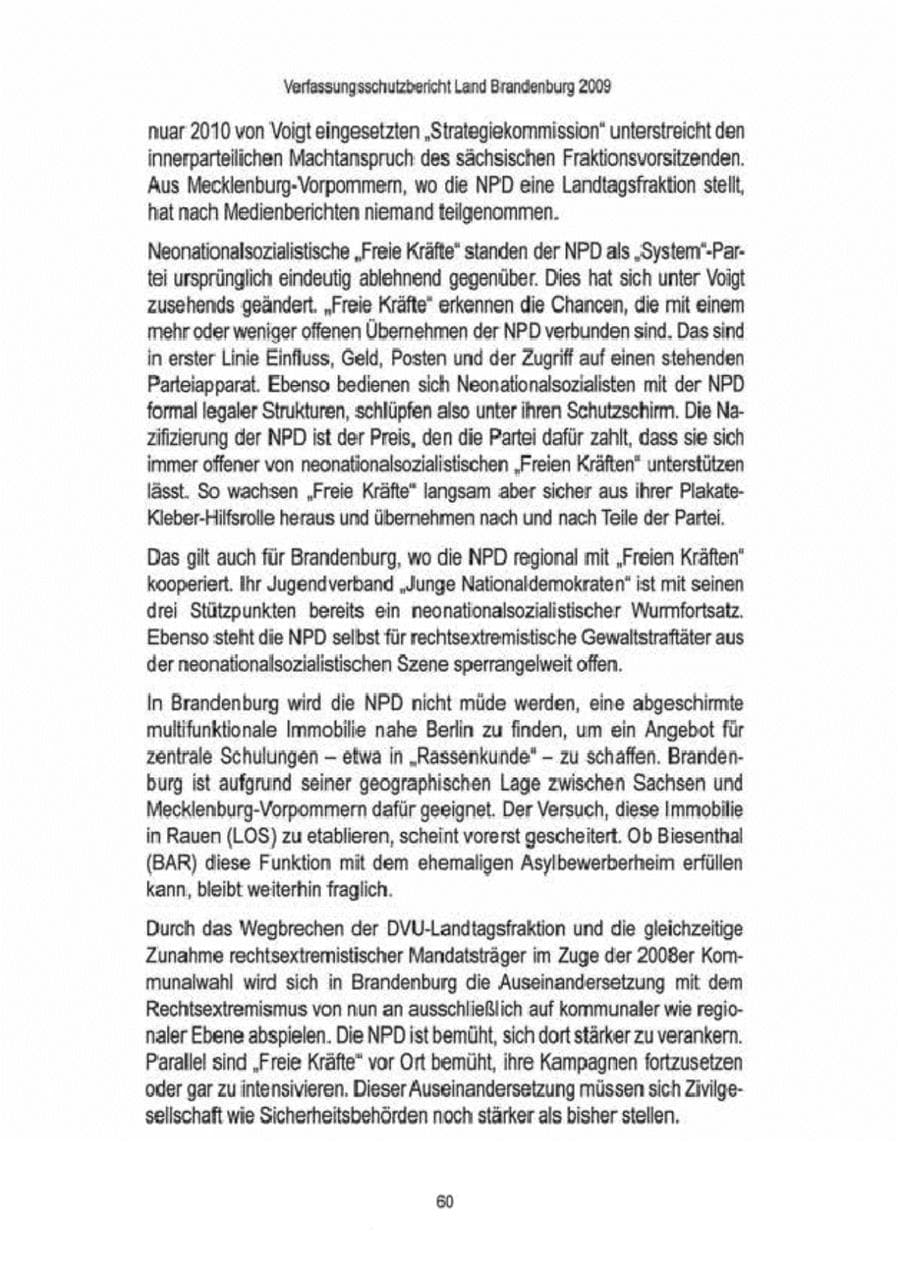 Seite 62 des Verfassungsschutzbericht 2009 Brandenburg