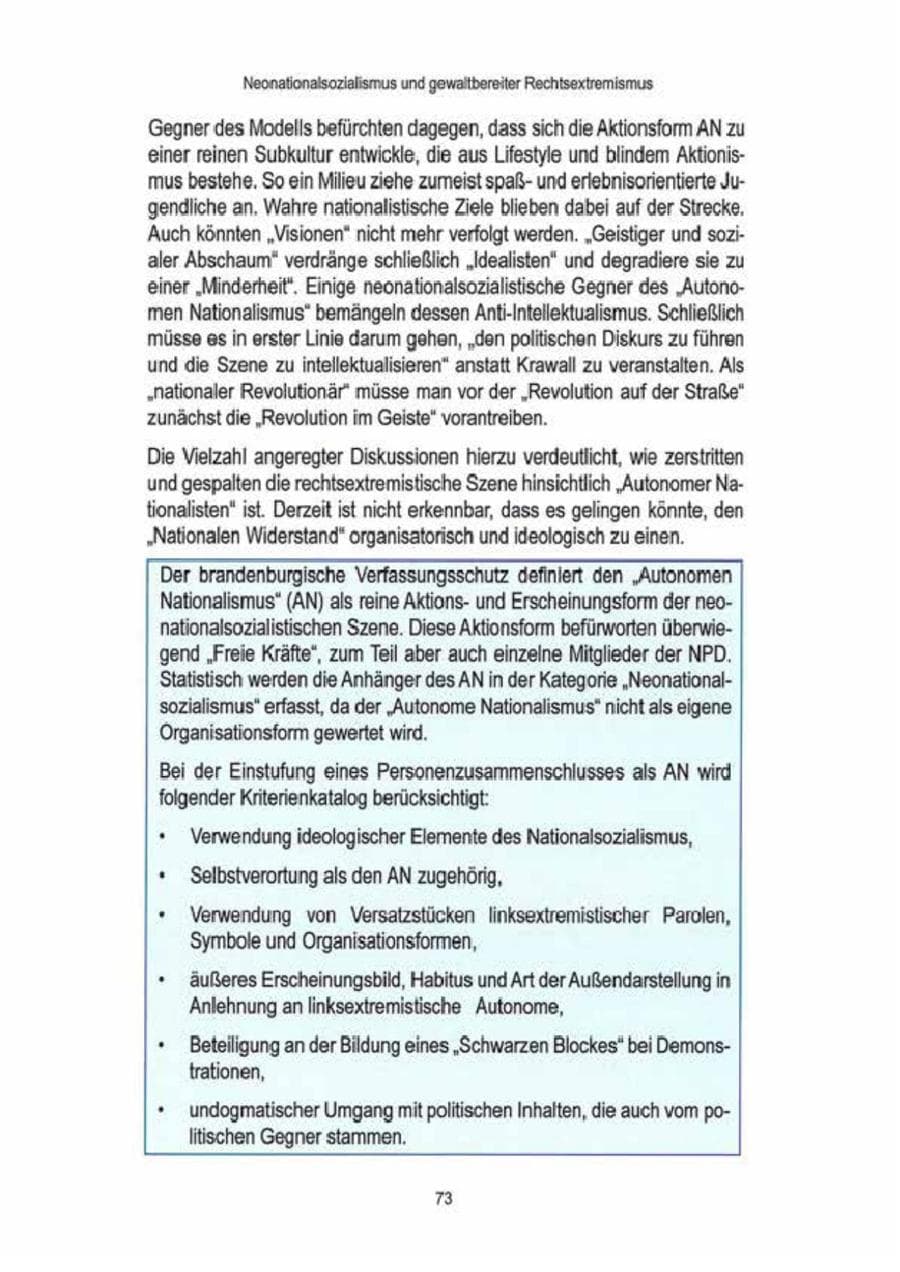 Seite 75 des Verfassungsschutzbericht 2009 Brandenburg