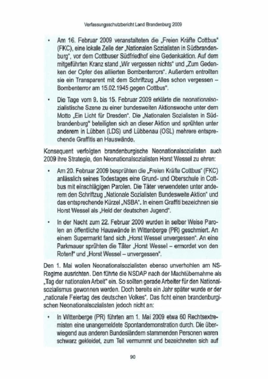 Seite 92 des Verfassungsschutzbericht 2009 Brandenburg