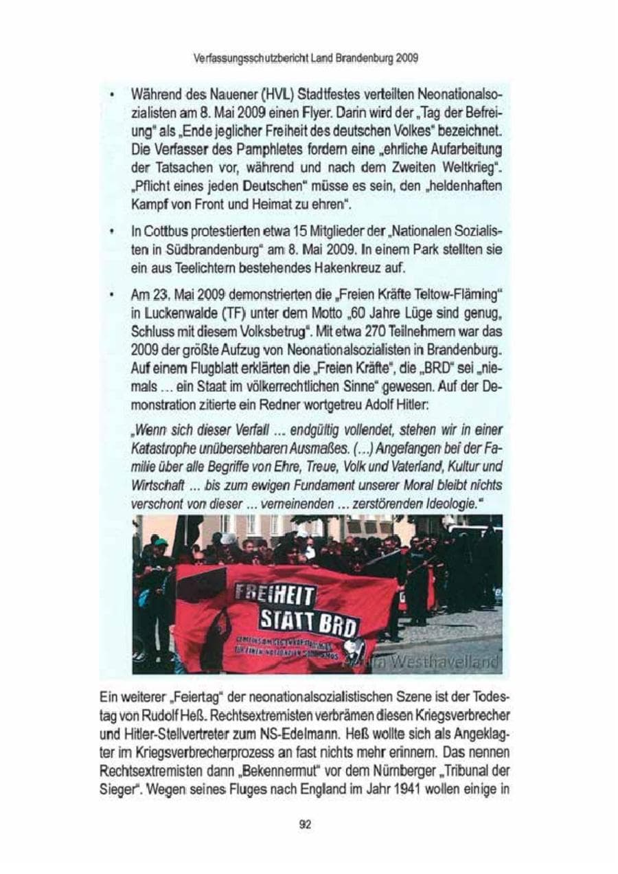 Seite 94 des Verfassungsschutzbericht 2009 Brandenburg