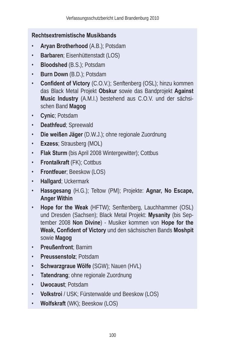 Seite 102 des Verfassungsschutzbericht 2010 Brandenburg