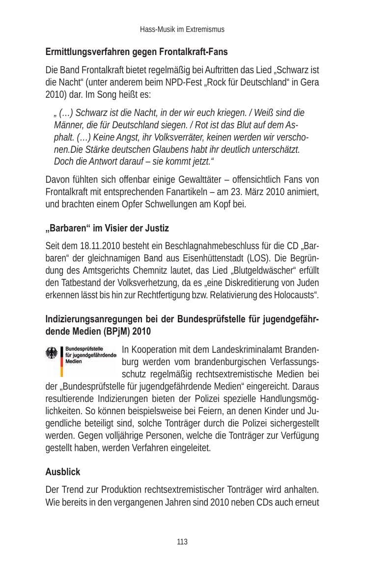 Seite 115 des Verfassungsschutzbericht 2010 Brandenburg