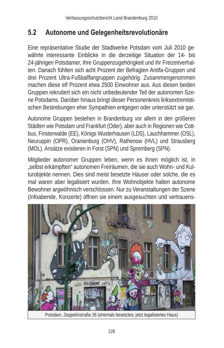Seite 130 des Verfassungsschutzbericht 2010 Brandenburg