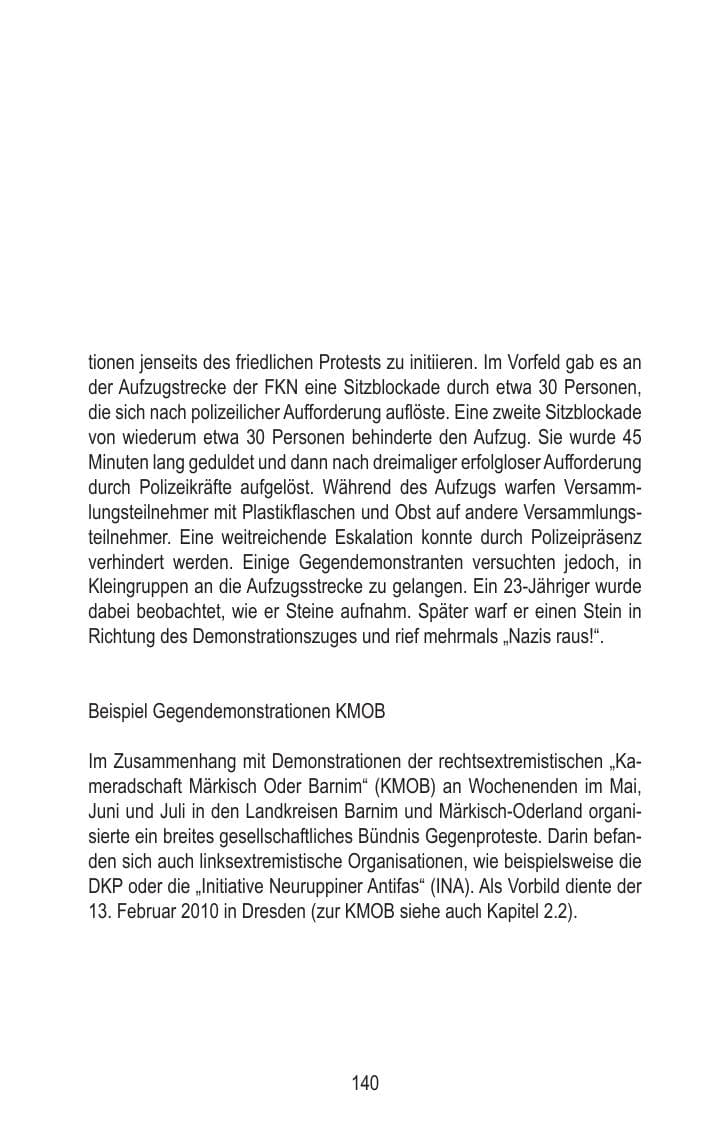 Seite 140 des Verfassungsschutzbericht 2010 Brandenburg