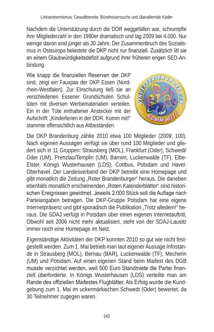 Seite 143 des Verfassungsschutzbericht 2010 Brandenburg