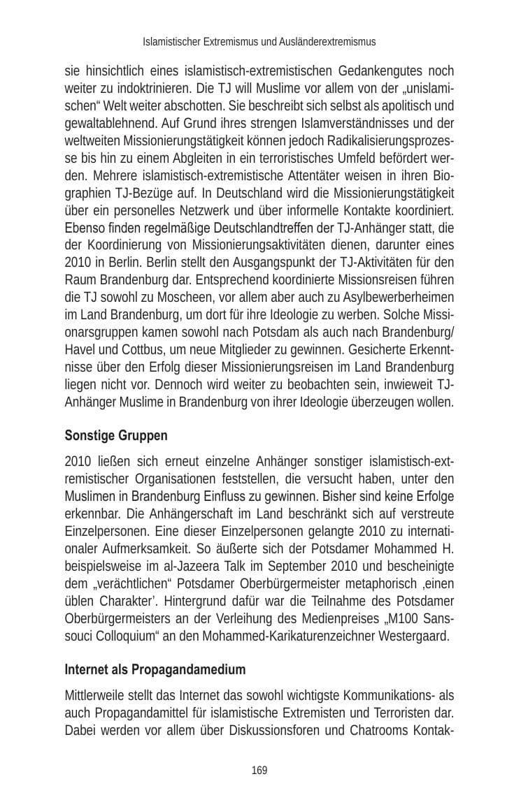 Seite 169 des Verfassungsschutzbericht 2010 Brandenburg