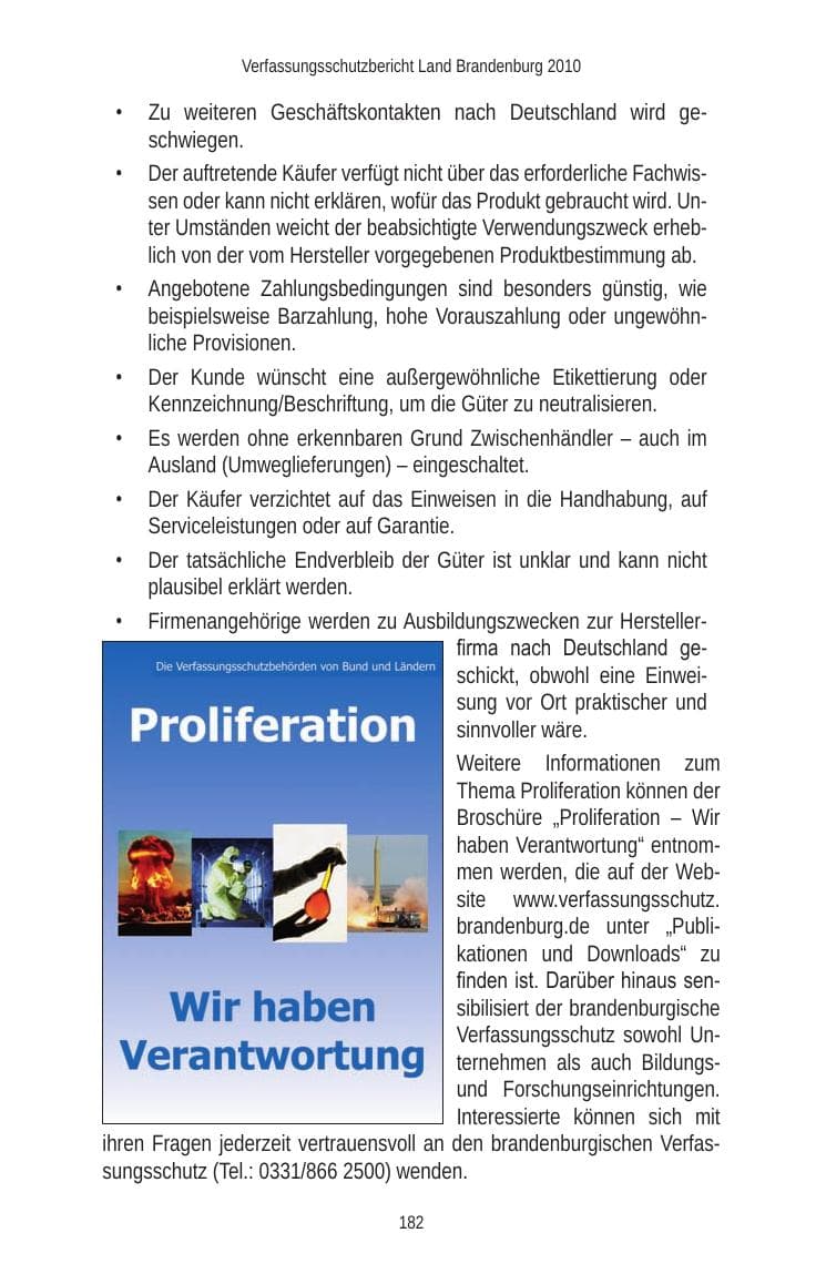 Seite 182 des Verfassungsschutzbericht 2010 Brandenburg