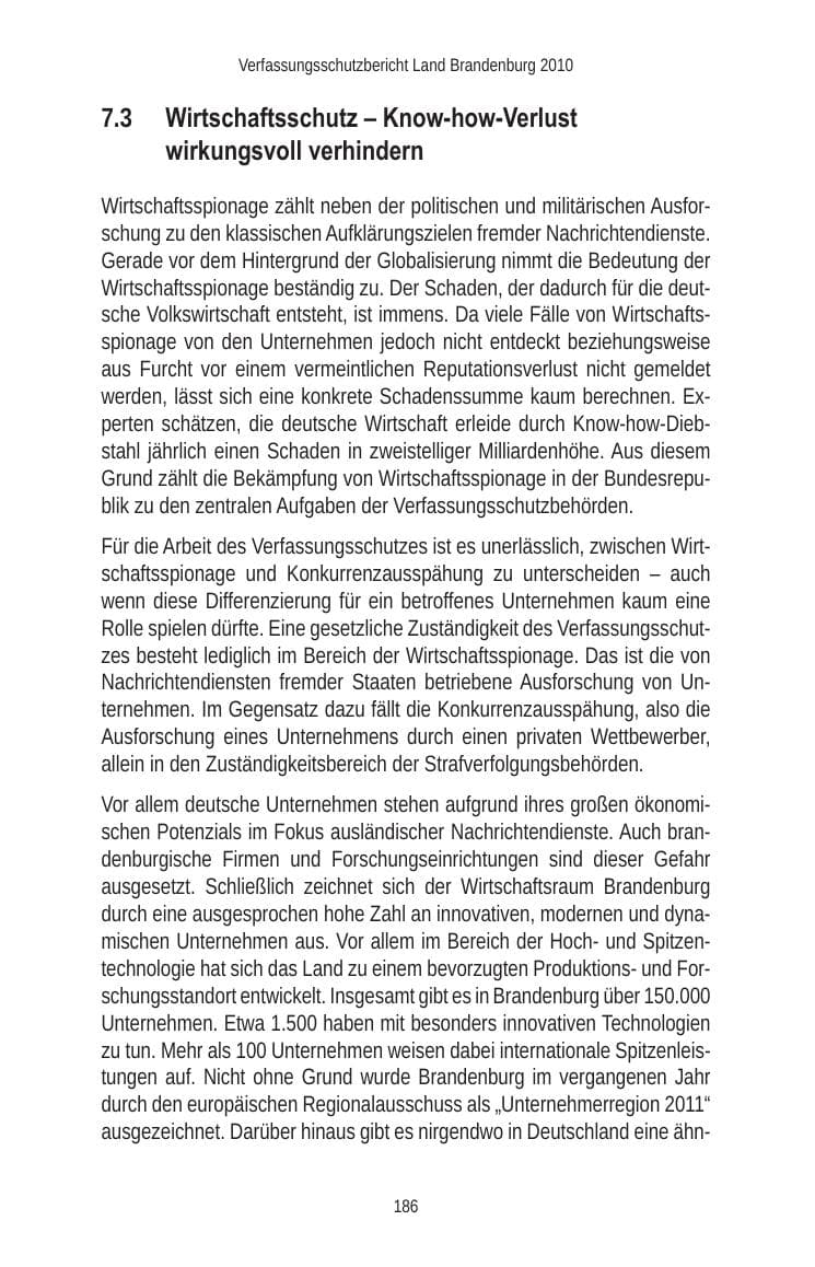 Seite 186 des Verfassungsschutzbericht 2010 Brandenburg