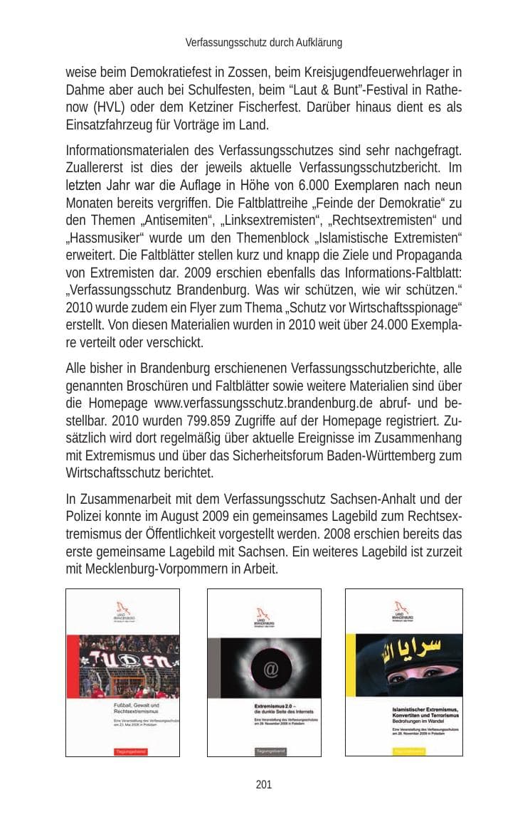 Seite 201 des Verfassungsschutzbericht 2010 Brandenburg