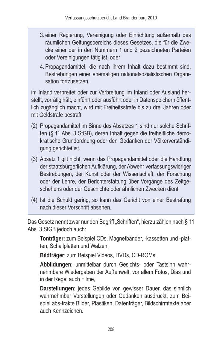 Seite 208 des Verfassungsschutzbericht 2010 Brandenburg