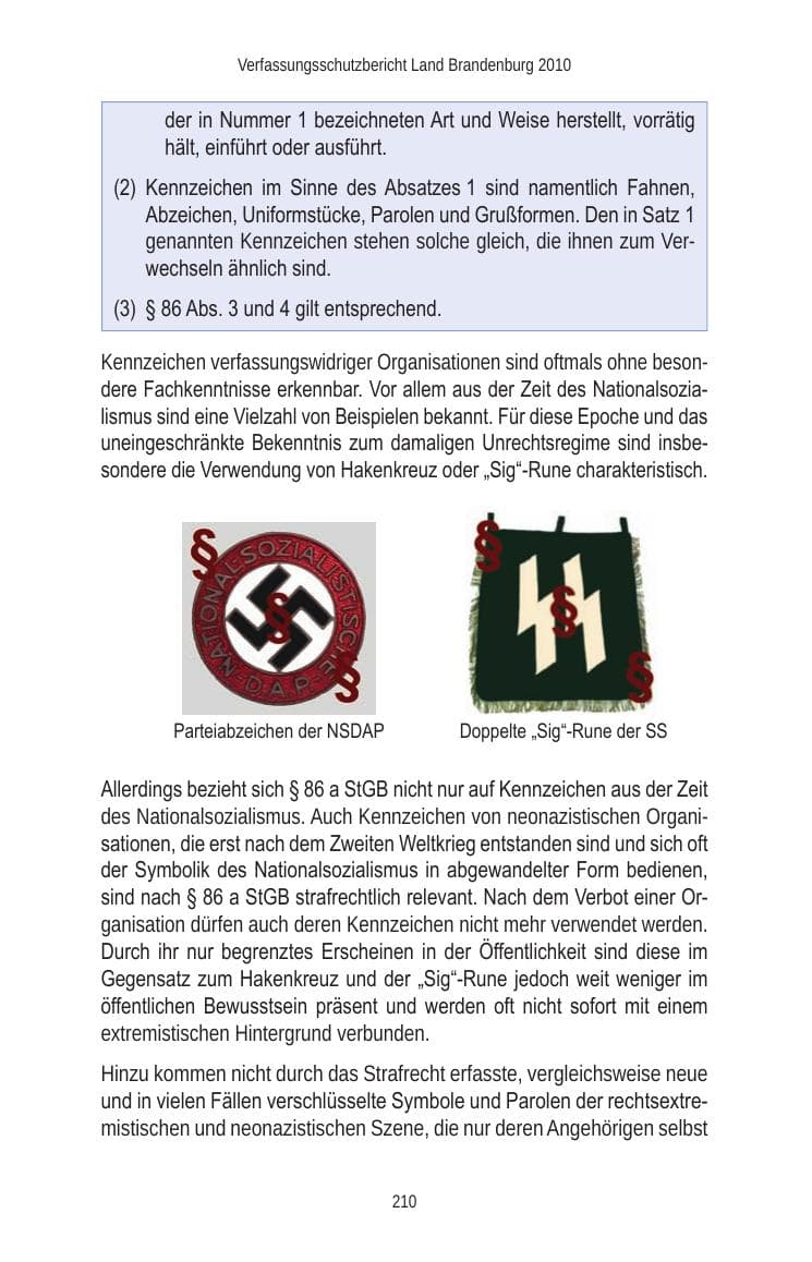 Seite 210 des Verfassungsschutzbericht 2010 Brandenburg