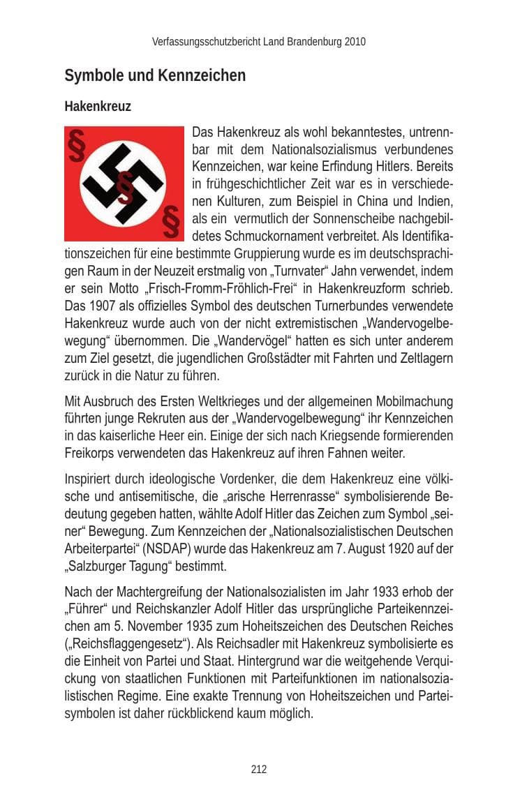 Seite 212 des Verfassungsschutzbericht 2010 Brandenburg