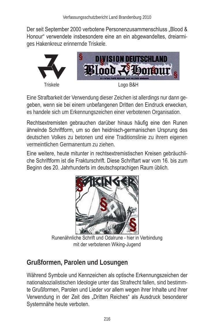 Seite 216 des Verfassungsschutzbericht 2010 Brandenburg