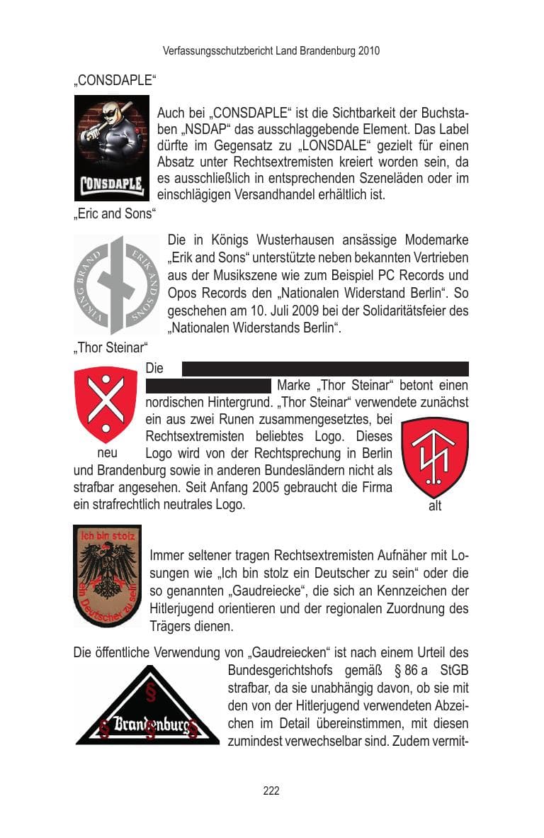 Seite 222 des Verfassungsschutzbericht 2010 Brandenburg