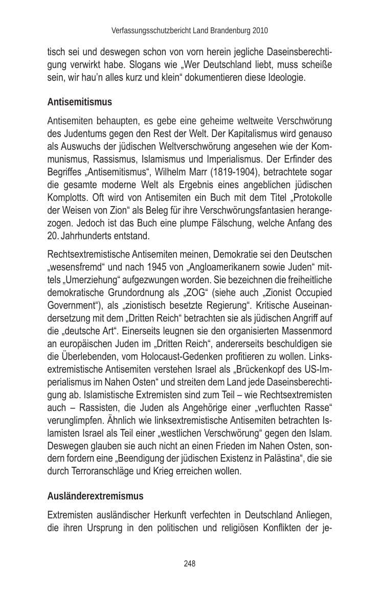 Seite 248 des Verfassungsschutzbericht 2010 Brandenburg