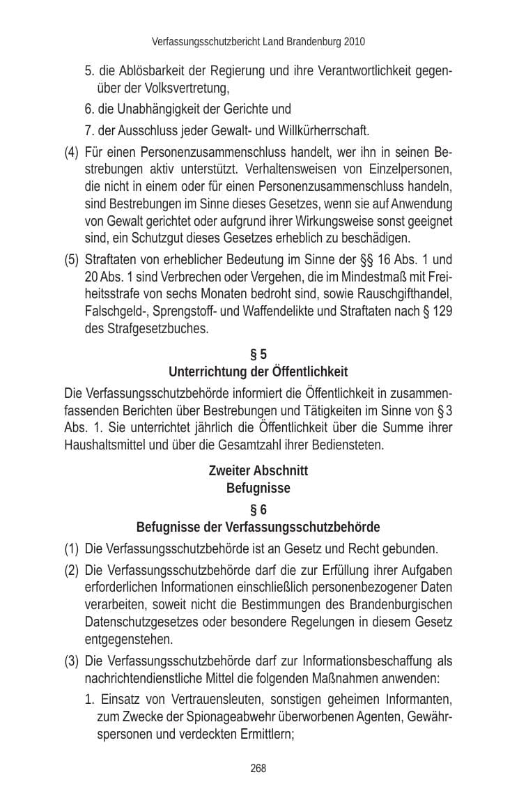 Seite 268 des Verfassungsschutzbericht 2010 Brandenburg