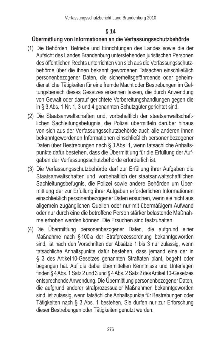 Seite 276 des Verfassungsschutzbericht 2010 Brandenburg