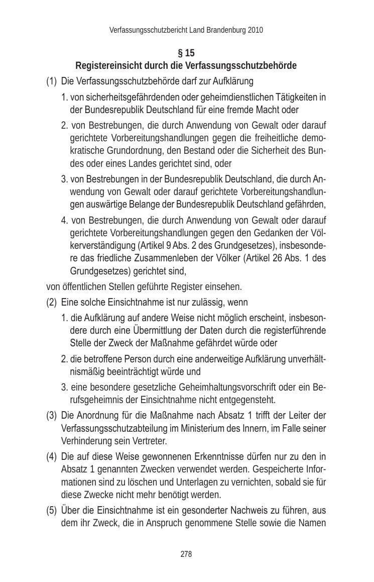 Seite 278 des Verfassungsschutzbericht 2010 Brandenburg
