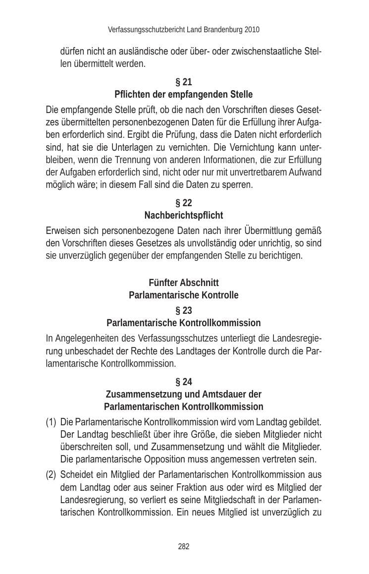 Seite 282 des Verfassungsschutzbericht 2010 Brandenburg