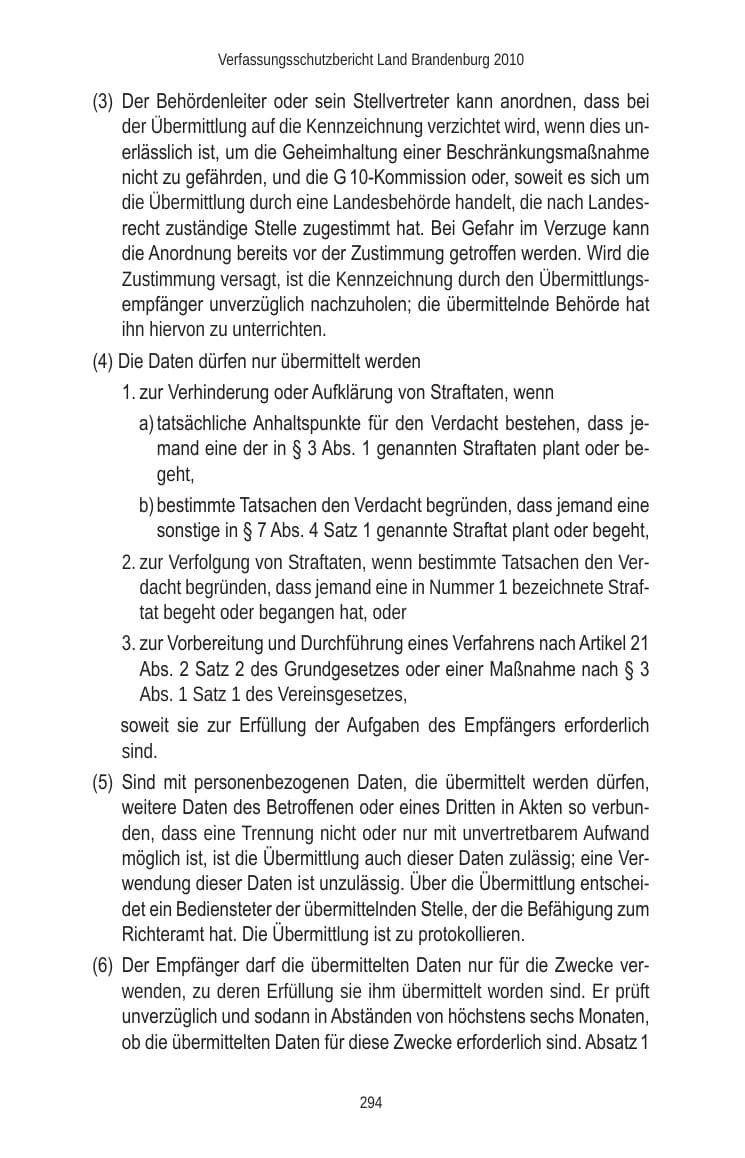 Seite 294 des Verfassungsschutzbericht 2010 Brandenburg