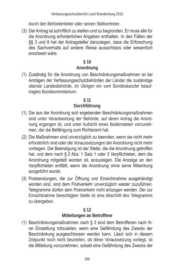 Seite 300 des Verfassungsschutzbericht 2010 Brandenburg