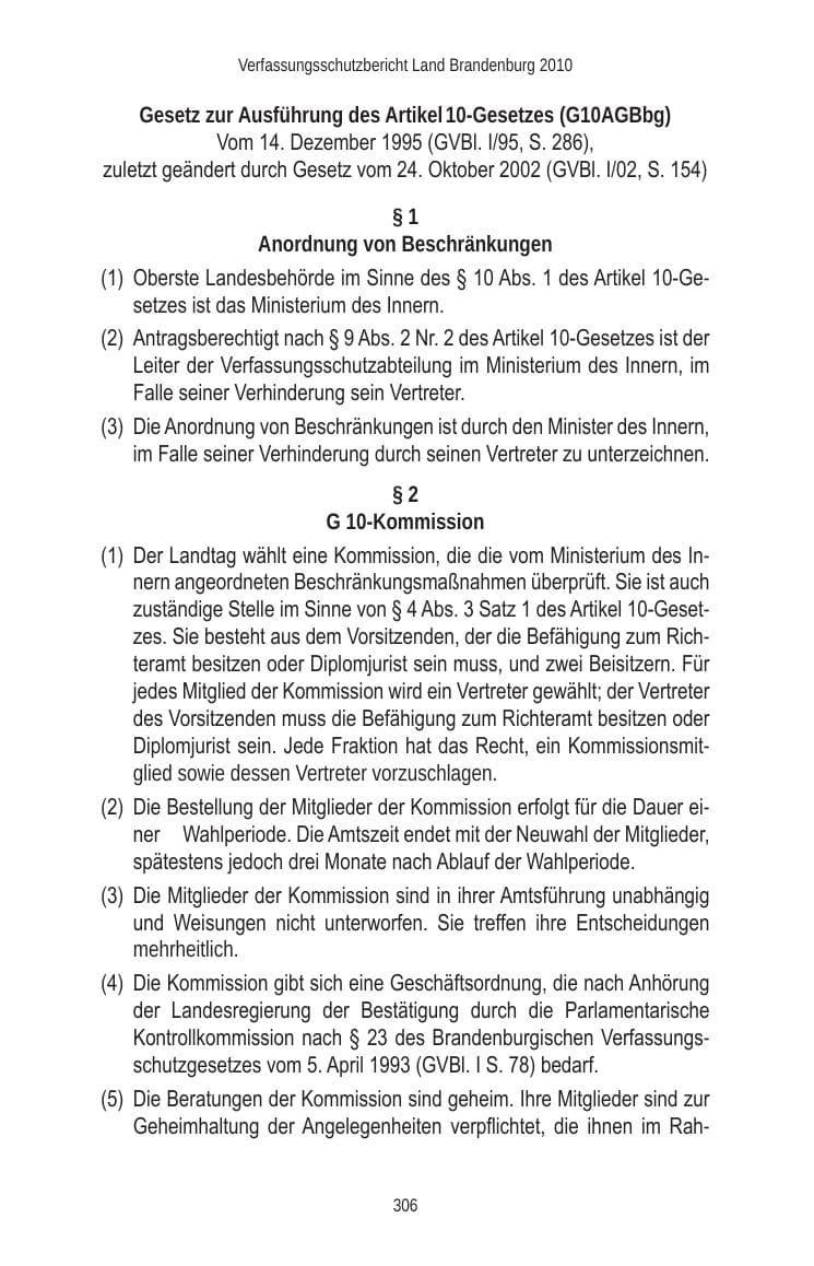 Seite 306 des Verfassungsschutzbericht 2010 Brandenburg