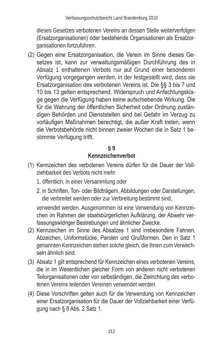 Seite 312 des Verfassungsschutzbericht 2010 Brandenburg