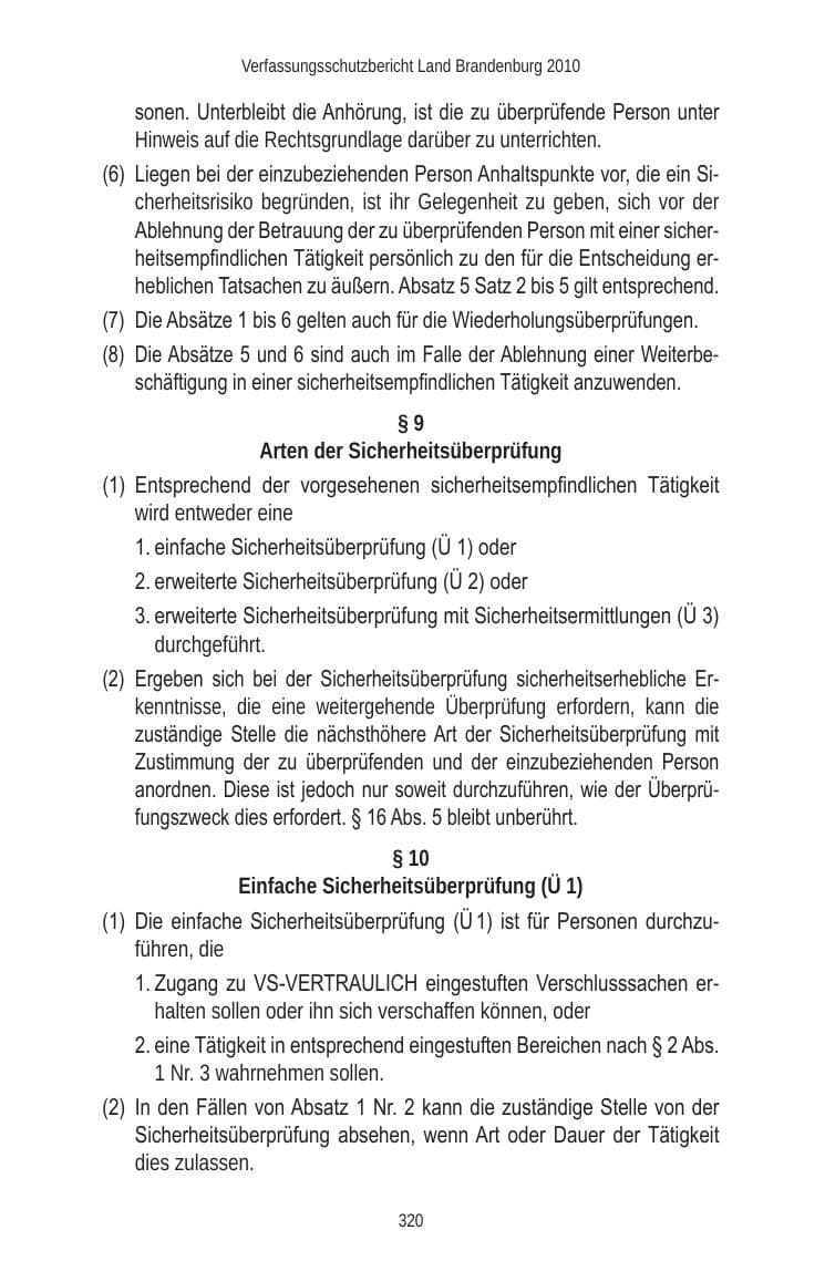 Seite 320 des Verfassungsschutzbericht 2010 Brandenburg