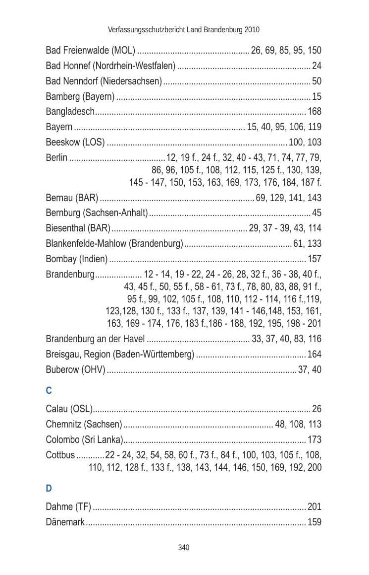 Seite 340 des Verfassungsschutzbericht 2010 Brandenburg