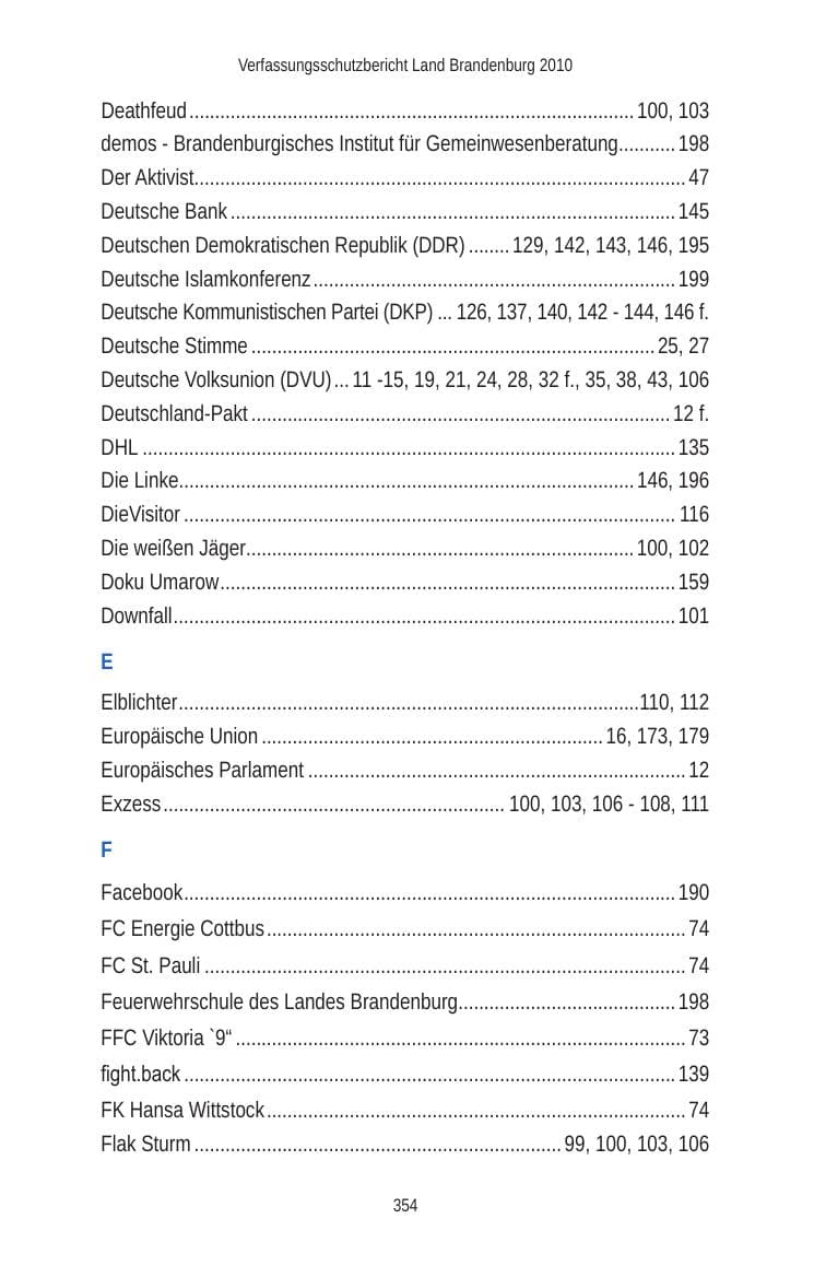 Seite 354 des Verfassungsschutzbericht 2010 Brandenburg
