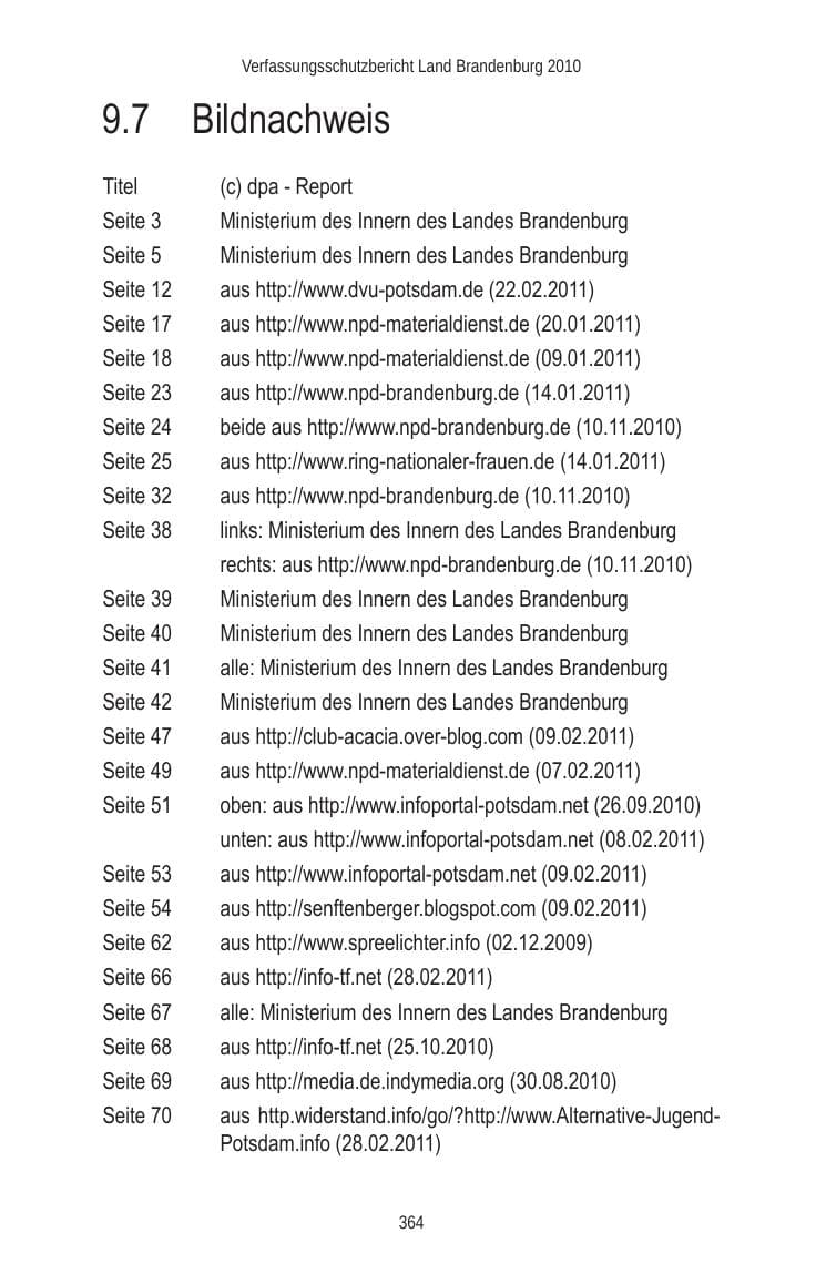 Seite 364 des Verfassungsschutzbericht 2010 Brandenburg
