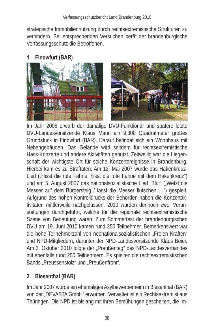 Seite 40 des Verfassungsschutzbericht 2010 Brandenburg