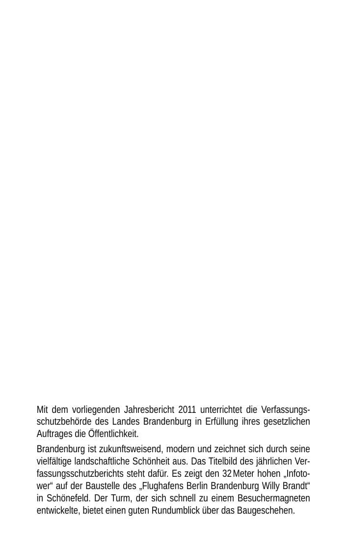 Seite 2 des Verfassungsschutzbericht 2011 Brandenburg