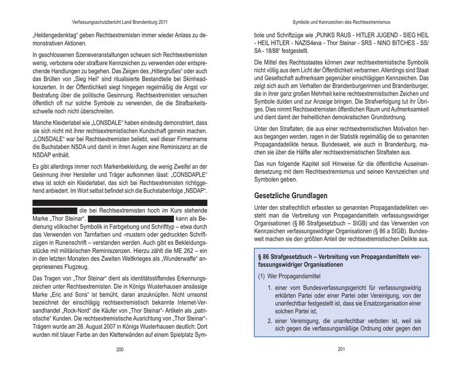 Seite 104 des Verfassungsschutzbericht 2011 Brandenburg