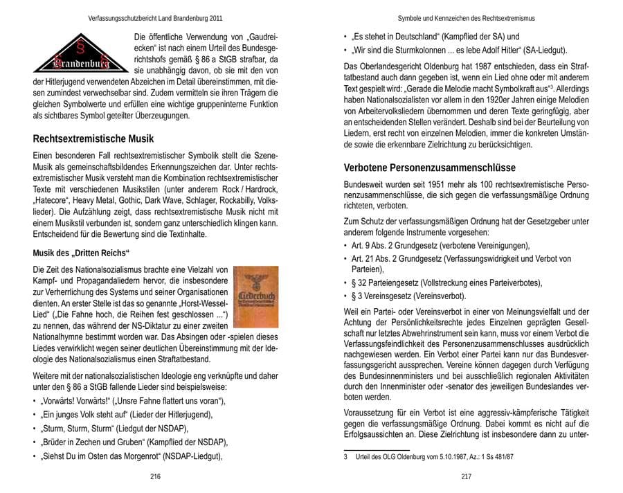 Seite 112 des Verfassungsschutzbericht 2011 Brandenburg