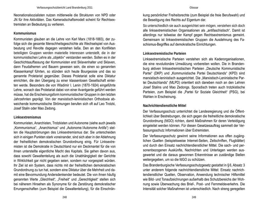 Seite 128 des Verfassungsschutzbericht 2011 Brandenburg