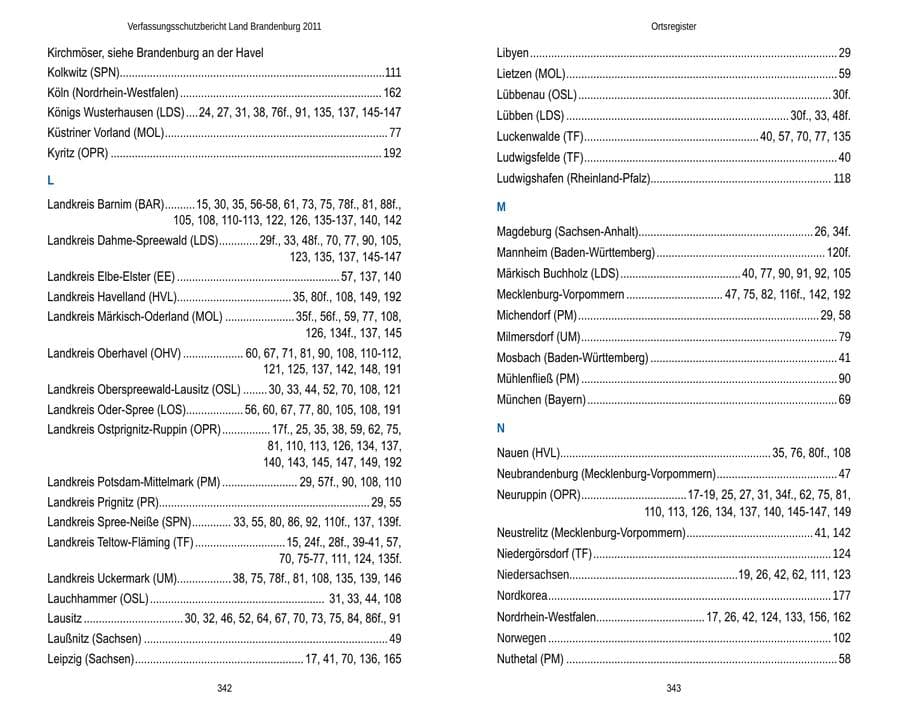 Seite 175 des Verfassungsschutzbericht 2011 Brandenburg