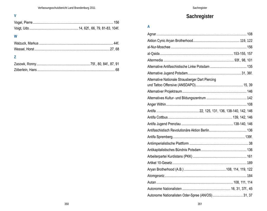Seite 179 des Verfassungsschutzbericht 2011 Brandenburg