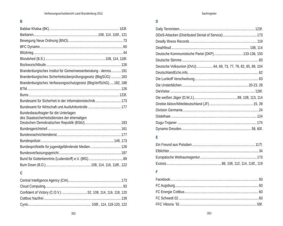 Seite 180 des Verfassungsschutzbericht 2011 Brandenburg