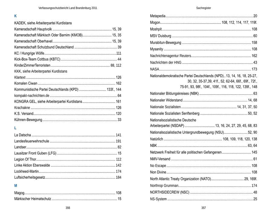 Seite 182 des Verfassungsschutzbericht 2011 Brandenburg